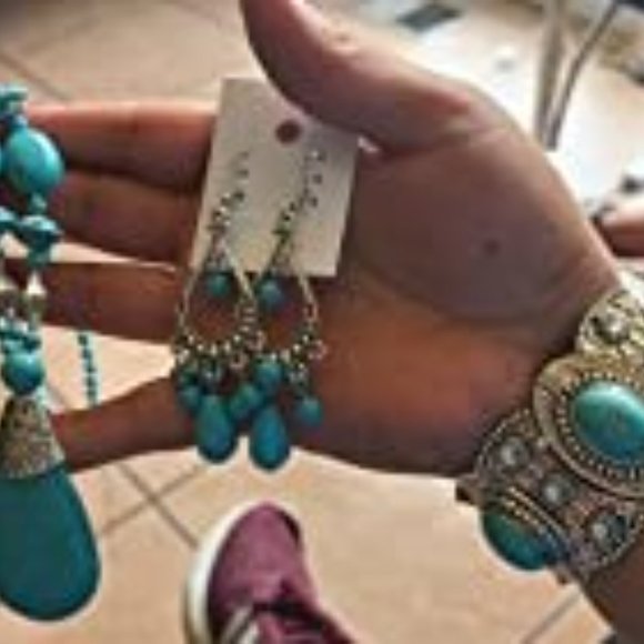 New 3 Pieces Bohemian Turquoise Jewelry Set Women Western Jewelry Set Turquoise - Picture 8 of 9